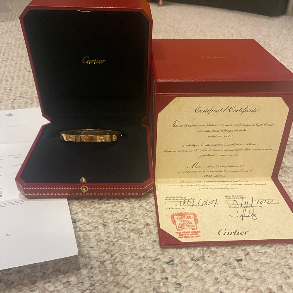 Cartier Rose Gold Love bracelet 4 diamonds size 17